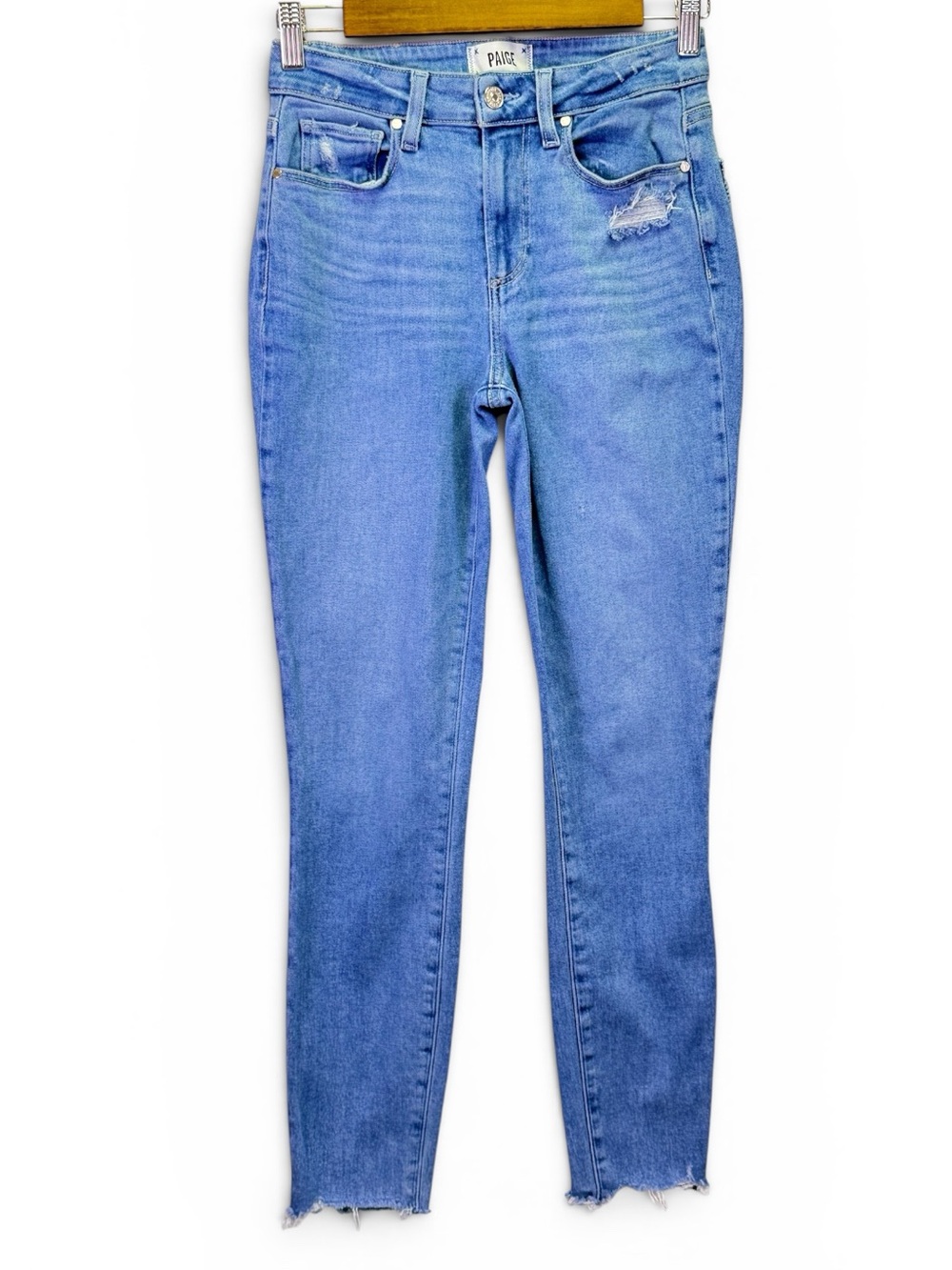 Paige Women's Bombshell Jean Raw Hem Blue Light Wash Size 26